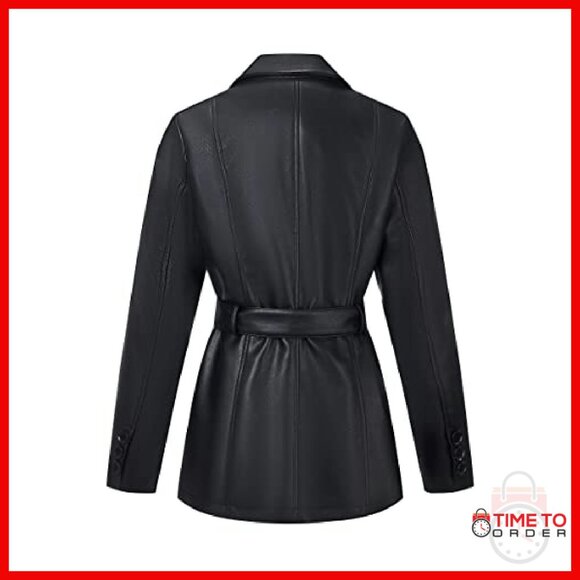 Women's Faux Leather Blazer Jacket Lapel Button Down Coat - Picture 5 of 8